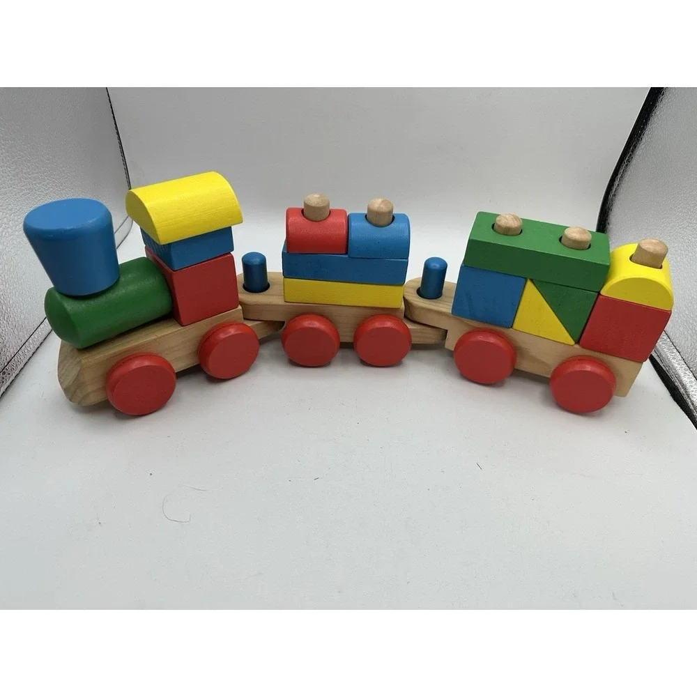 Melissa and Doug Wood Train - 18 Colorful Pieces  - Stacking Toy
